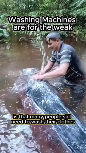 Washing clothes in stream water