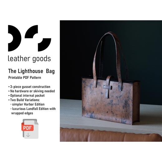 The Lighthouse Leather Bag PDF Pattern: Medium Size Tote Bag With 3 Piece Gusset Construction - Etsy UK