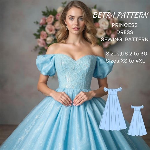 Princess Maxi Dress Sewing Pattern – Puff Sleeve Bridal Gown (PDF A0/A4 US 2-30) - Etsy