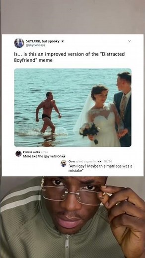 An improved version of the "Distracted Boyfriend" meme.