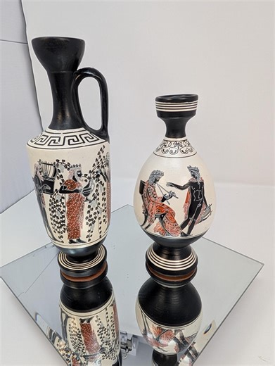 Vintage Greek Pottery Lekythos Vase & Pitcher Set - Hand Painted Museum Reproduction (CT198) - Etsy