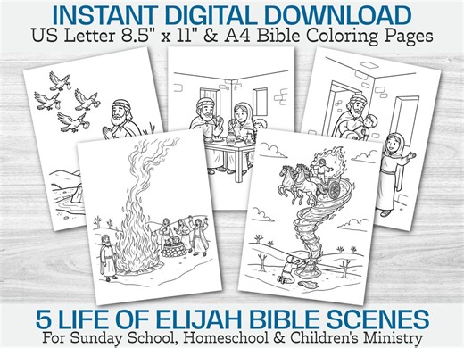 Prophet Elijah Printable Coloring Book | 5 Page Old Testament Kings Bible Story Kids Activity Sheets | Digital Download Religious Printable - Etsy