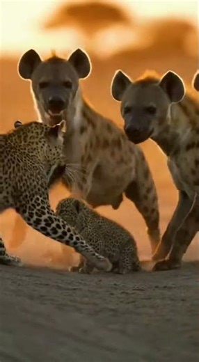 Leopard Protects Its Cub While Surrounded by Hyenas — Real Wildlife Footage