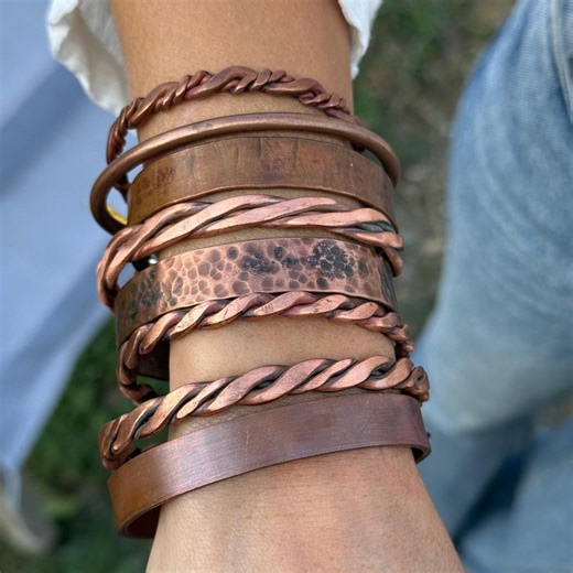 Waterproof 100% Solid Pure Copper Bracelet, Hammered Twisted and Minimalist Coppers - Etsy Australia