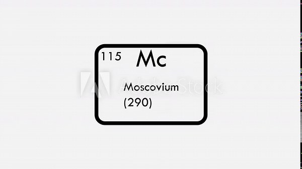 Moscovium chemical element of the periodic table graphic animation. Alpha channel.