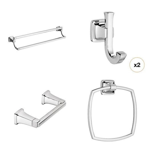 American Standard Townsend Polished Chrome Bath Hardware Set: Toilet Paper Holder, Robe Hook, Towel Ring, 24 in. Double Towel Bar - The Home Depot