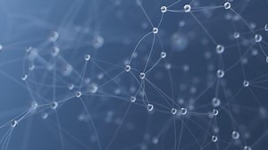 3D animation of a molecular lattice of water drops moving in space