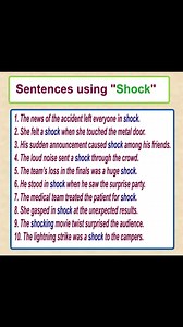 2.9K views · 112 reactions | Learn English sentences using the word "Shock" Learn English sentences #englishsentences #dailyenglish #English #englishspeaking #practiceEnglishSpeaking #spokenenglish #vocabulary #englishtutor #englishteacher | English Learning | Facebook