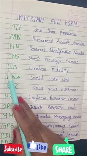 important full form. OTP full form. KYC full form. education video. English PAN full form. WIFI .