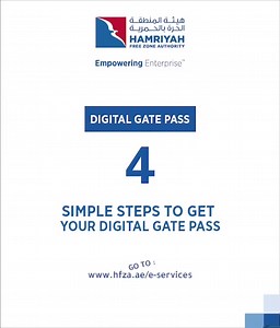 . Visitors can now apply for the digital gate pass prior to their scheduled visit in Hamriyah Free Zone. Follow the easy steps in our online portal and receive the digital gate pass on the email or mobile number provided. Call us on 00971 6 526 3333 or email info@hfza.ae for support. يمكن للزوار الكرام التقدم بطلب الحصول على تصريح دخول إلكتروني قبل زيارتهم المقررة للمنطقة الحرة بالحمرية. كل ما عليكم هو اتباع الخطوات البسيطة الموضحة على بوابتنا الإلكترونية للحصول على تصريح دخول رقمي عبر البريد ال