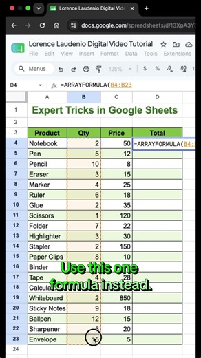 ARRAYformula Magic ✨ #GoogleSheets #ArrayFormula #SpreadsheetTips #ProductivityHacks #SpreadsheetGuy