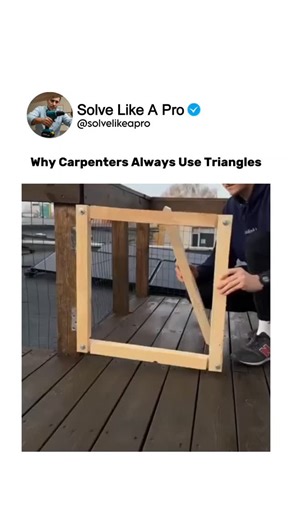 Solve Like A Pro on Instagram: "Carpenters rely on triangles because they’re the strongest shape in construction 🔺 Unlike squares or rectangles, a triangle doesn’t bend or shift under pressure — its angles lock the structure in place. That’s why you’ll see triangles everywhere in frames, roofs, and supports. It’s simple geometry doing heavy-duty work. #Carpentry #ConstructionBasics #SmartDesign #StructuralStrength #EverydayEngineering"