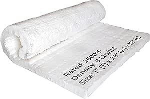 SIMOND STORE Ceramic Fiber Blanket - Density 8LB 2600F, 1" Thick x 24" x 12", High Temperature Insulation Baffle for Wood Stove Forge Furnace Fireplace Pizza Oven, Dishwasher Insulation Blanket
