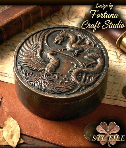 Dragon and Phoenix Round Trinket Box STL- 3D Printable Jewelry Case - Mythical Keepsake Container - DIY 3D Print Files - Etsy