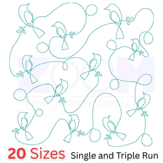 Songbird on a Branch Quilting Machine Embroidery Design - 20 Sizes - Nature Block Quilting Pattern - Single and Triple Run Stitches - Etsy