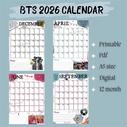 Bts 2026 Wall Calendar: Digital and Printable Planner Bts, Kpop Gift for Army - Etsy