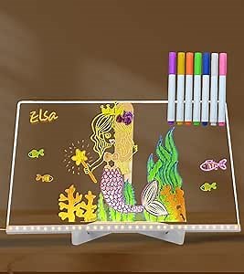 LED Note Board with Colors for Kids, Acrylic Luminous Message Board with 7 Colors Pens for Kids, Dry Erase Board with Light, Light up Dry Erase Board with Stand as a Glow Memo