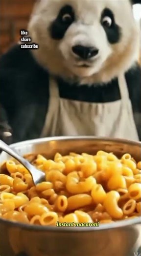 When a Panda Tries Instant Macaroni 🐼🍜😄 #PandaCooking #InstantMacaroni #FunnyReels #PandaChef