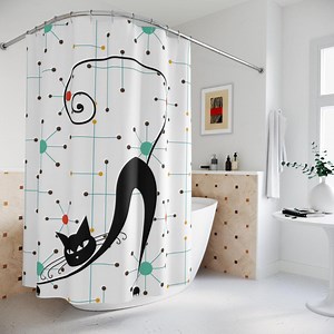 Atomic Cat Shower Curtain Mid Century Modern Retro Bathroom Decor 1950s Vintage Inspired Space Age Design for Unique Home Style - Etsy