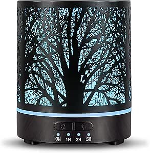 Essential Oil Diffuser Aromatherapy Diffuser -300ml Metal Electric Ultrasonic Cool Mist Oil Diffuser for Large Room with Waterless Auto Shut-Off, 4 Timer Setting &7 Colors Night Light for Home Office