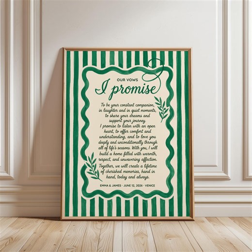 Personalized Wedding Vows Print: Botanical Stripe Custom Wall Art (digital Download) - Etsy