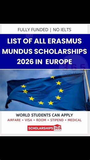 List of All Fully Funded Erasmus Mundus Scholarships Program 2025 for World Students! Benefits: Airfare Visa Housing Stipend Medical A lot of other benefits 1) Erasmus Mundus Scholarship in Europe 2026 DAFM Program [Fully Fudned] Apply Link: https://scholarships365.info/erasmus-mundus-scholarship-in-europe-dafm-program-fully-funded 2) Europe Erasmus Mundus CYBERUS Scholarship 2026 [Fully Funded] Apply Link: https://scholarships365.info/europe-erasmus-mundus-cyberus-scholarship-fully-funded-schol