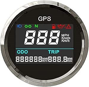KAOLALI Digital GPS Speedometer LCD Speed Gauge Odometer Adjustable Mileage Trip Counter with GPS Antenna for Auto Motorcycle Car Truck Boat 52mm 9-32V Silver