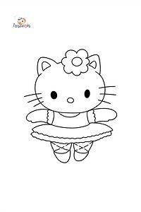 Värityskuva Hello Kitty ballerina ♥ Online ja Tulosta Ilmaiseksi!