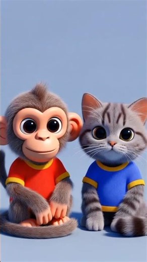 Cat and monkey friends forever,,