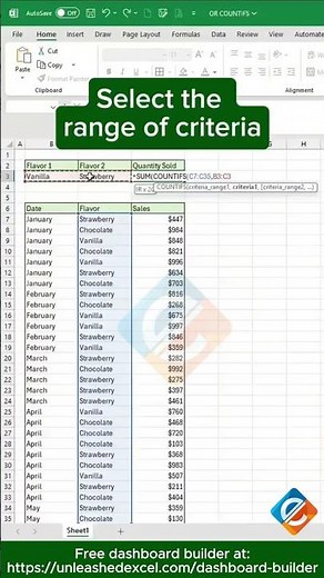 📊 Excel Tip: SUM with COUNTIFS using Multiple Criteria! #excel #dataanlysis #exceltips