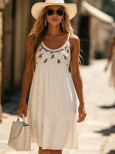 Women's Mini Dress Sundress Vacation Casual Outdoor Beach Cocktail Party Regular Fit Floral Graphic Sleeveless V Neck White off-white Summer Spring 2025