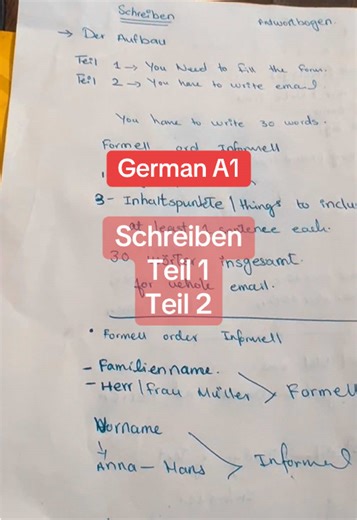 German A1 Prüfung: Alles über Schreiben und Prüfungsteil