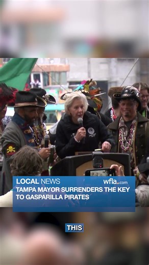 AVAST YE MATEYS!🏴‍☠️: Mayor Jane Castor handed over the key to the "heart of all Tampanians" to the Gasparilla pirates. https://www.wfla.com/news/gasparilla/live-blog-gasparilla-2026-updates/ | WFLA News Channel 8