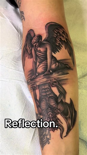 Reflection of the good and the evil! These tattoos are always a fun interpretation of what we see #tattoo #tattooartist #tattoos #smallbusiness #ontario