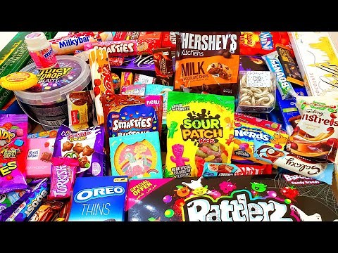 New 101 Candies Opening M&M's candy galaxy sour patchs Hershey’s Kit kat warheads Milka dairymilk