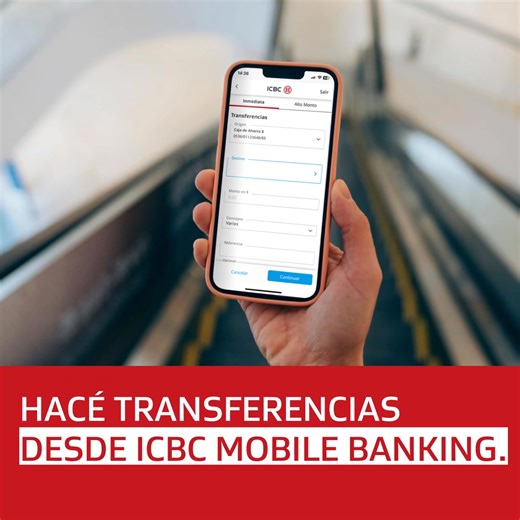 "No importa si estás en casa, en el trabajo o de viaje. Transferir con ICBC Mobile Banking es fácil, cómodo y seguro. 🔐 Bajá la app y entrá con la misma clave única que usás para ICBC Online Banking 🙌 | ICBC Argentina