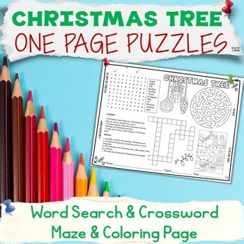 Christmas Tree Placemat Activities - XMAS Mat Puzzles Word Search Crossword Maze