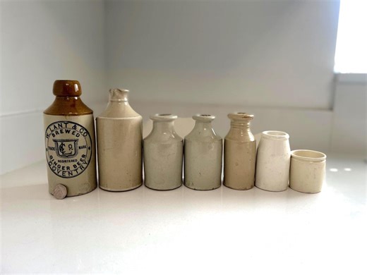 Vintage Antique Bottles and Storage Pots, Victorian Stoneware, Handmade Flower Pots, Rustic Beer Bottle - Etsy