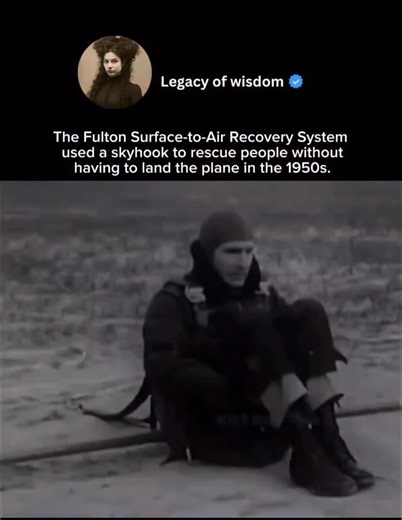 Legacy of wisdom on Instagram: "In the 1950s, the Fulton Surface-to-Air Recovery System, also known as the skyhook, was created to rescue people without requiring a plane to land. This innovative system involved a hook and cable dropped from an aircraft, allowing for mid-air recovery of individuals or objects. Its primary purpose was for military rescues in difficult-to-reach areas. Before using it on humans, inventor Robert Edison Fulton conducted tests with dummies and animals, including a pig