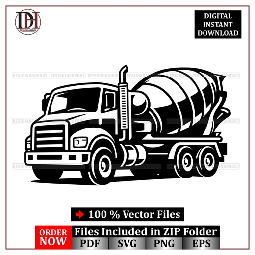 Cement Mixer Truck Vector Icon SVG : Construction Vehicle Illustration (digital Download) - Etsy