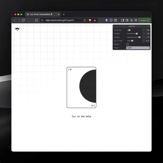 Card parallax by @jh3yyMore CSS designs: https://t.co/zqqkJYBkb8