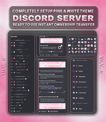 Fully Setup Pink & White Discord Server | Cute Aesthetic Discord Template | Gaming Community Server Setup - Etsy