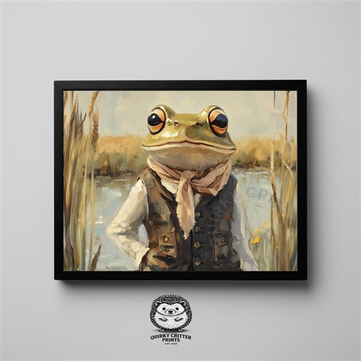 Rustic Western Frog Gentleman - Vintage Style Frog Portrait Art, Anthropomorphic Frog Painting, Quirky Farmhouse Decor, Printable Download - Etsy