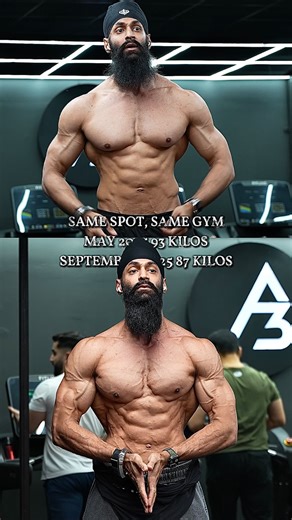 Dr. Vegaas Singh on Instagram: "SAME SPOT. SAME GYM. DIFFERENT LEVEL. 📅 May 2025 — 93 KG 📅 Sept 2025 — 87 KG ✅ Highest Bulk: 93.5 KG ✅ Lowest This Prep: 85.2 KG ✅ Time Taken: 8–10 Weeks Still 55 days out, already at paper-skin condition. 🚫 Dirty Bulking? You’re just disrespecting the science behind bodybuilding. ⚡ High Insulin Sensitivity = Better Protein Synthesis ❤️ Low Body Fat = Lower Heart Strain Clean Bulk = Stay in Single-Digit Body Fat. No shortcuts. No rebounds. Just control, precisi