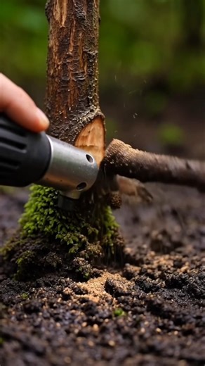 Micro Reciprocating Saw Cuts Tree Mid-Trunk | Realistic Macro Logging 4K