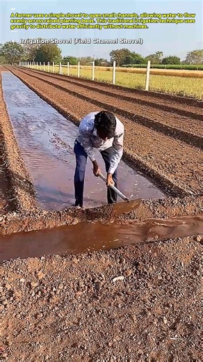 Farmer Irrigating Raised Beds : Simple Shovel Method for Perfect Water Flow