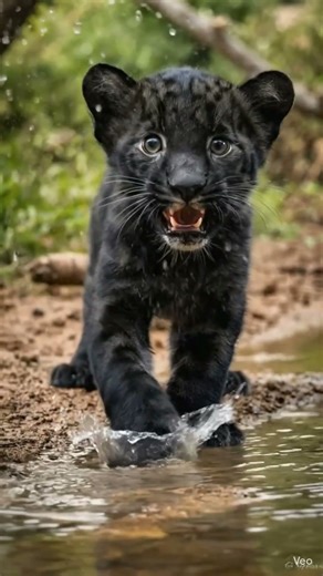 Playful Black Panther Cub Splashing in Water 💦🐾 #wildlifeshorts #shortsfeed #wildlife #babyanimals