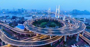 Timelapse of traffic on Nanpu bridge at night,Shanghai,China