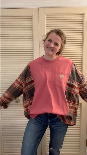 Inspired by Katswalk to make this fun upcycled shirt with a tee and a flannel! #sewing #upcycle
