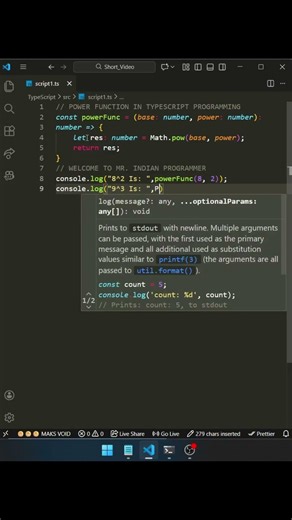power function in typescript | day - 87 #typescript #shorts #short #youtubeshorts #viral #trending